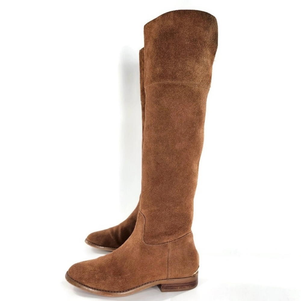 Michael Kors Regina Tan Brown Suede Pull-On Tall Over-The-Knee Flat Riding Boots - Picture 2 of 13